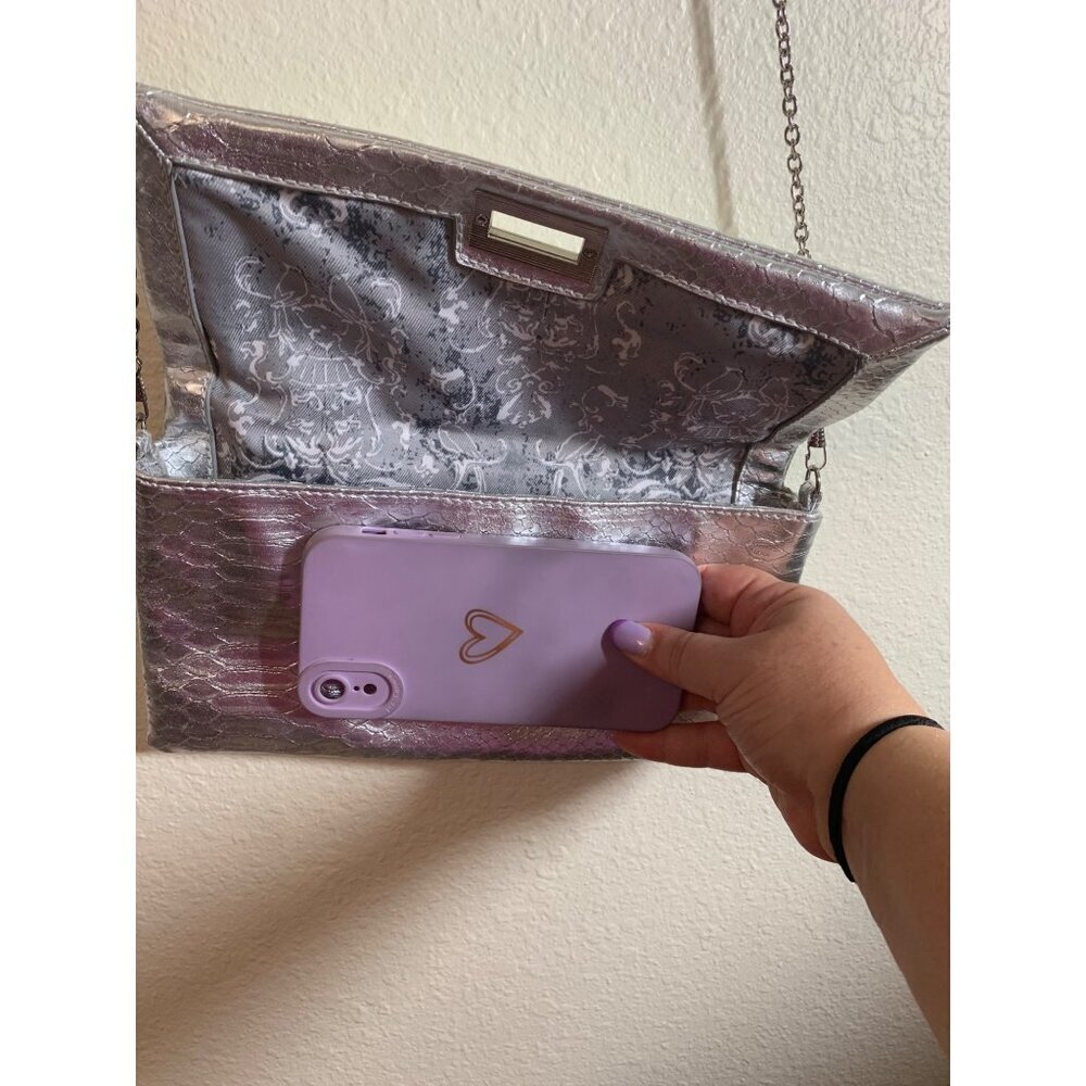 Special Edition Silver Clutch Evening Purse Party Club Y2K Metallic Glam Dance - Picture 6 of 6